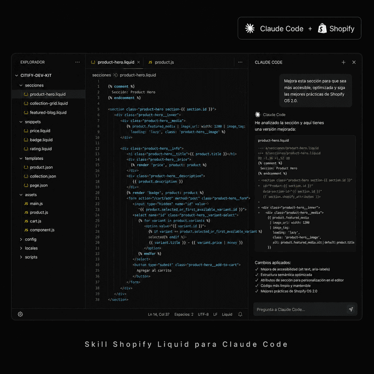 Citify Dev Kit — skills de Claude Code para desarrolladores Shopify, $19